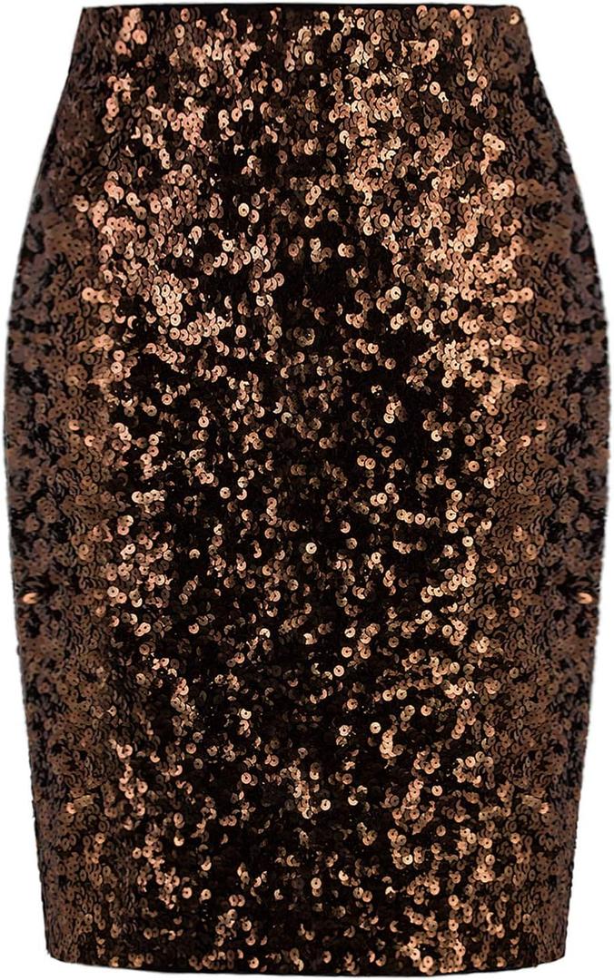 Vijiv Women's Sequin Skirt Midi High Waist Elegant Stretchy Sparkle Side Slit Pencil Skirt Party Cocktail (X-Large)