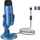 ZealSound USB Microphone,Condenser Gaming Mic for Phone/Laptop/PC/PS4/5/Computer,Microphone with Gain Knob,LED Mute,Monitor Volume Adjustment,Stand Base for Streaming, Podcast, Studio Recording (Blue)