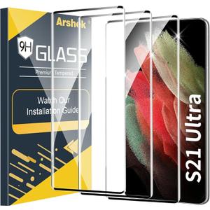 Arshek 3 Pack Galaxy S21 Ultra Screen Protector, 9H Tempered Glass, Ultrasonic Fingerprint Support, 3D Curved,HD Clear Scratch Resistant for Samsung Galaxy S21 Ultra 5G Glass Screen Protector