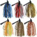 Fishing Jig with Weed Guard 3/8 oz Silicone Skirt Fishing Lures for Bass Perch Multi-Color Pack of 6