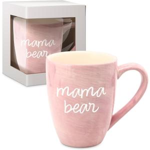 Pavilion Large Ceramic Coffee Mug with "Mama Bear" Text Design, Microwave & Dishwasher Compatible, Tall Coffee or Tea Cups for Moms with Handle, Ideal for Daily Use or Special Occasions - Pink, 20 Oz