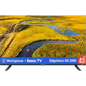 Westinghouse Edgeless Roku TV - 43 Inch Smart Television, 4K LED UHD w/HDR 10, Wi-Fi & Mobile App Connectivity, Flat Screen Compatible w/Apple AirPlay, Alexa, & Google Assistant