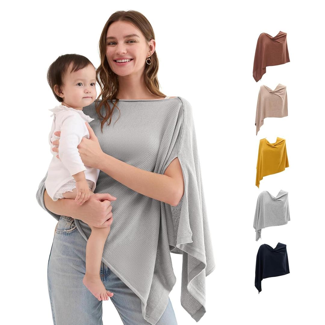 Momcozy Nursing Cover for Breastfeeding, Breathable Soft Privacy Poncho, Multi-Use Nursing Shawl, Portable Breast Feeding Covers for Women, Includes Laundry Bag (One Size, Grey)
