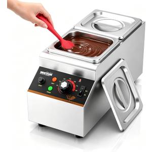 WantJoin Chocolate Tempering Machine 1200W, 2 Tanks 1/6 Pans, Chocolate Melting Pot with Adjustable Thermostat 86-185℉, Electric Commercial Chocolate Melter Warmer for Cheese Sause Butter