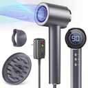 HC03 High-Speed Ionic Hair Dryer With Diffuser, 1600W, Negative Ions, Magnetic Nozzle, LED Display - Portable for Travel, Home, Salon - Ink Black