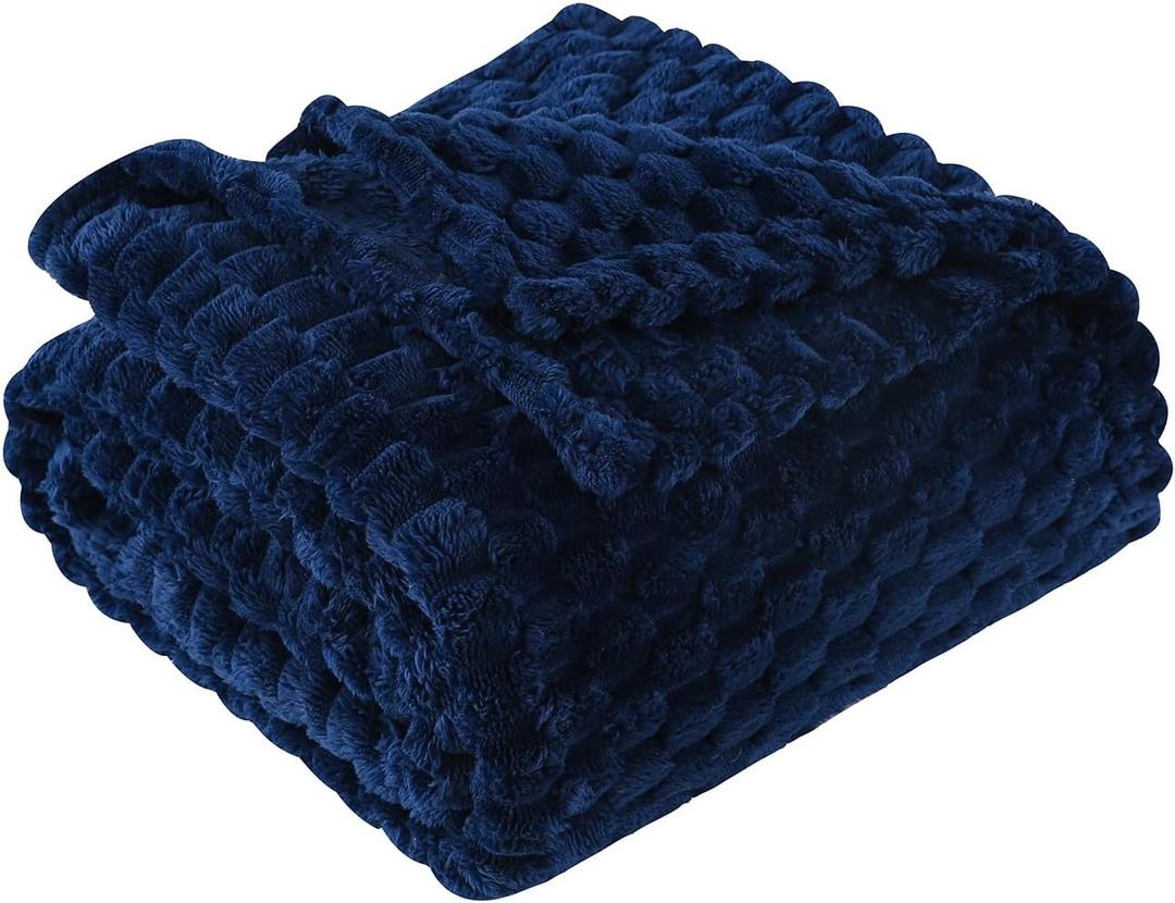 Blue Throw Blanket 50"60" inches Gifts for Mom Fuzzy 3D Jacquard Decorative Flannel Fleece Super Soft Plush Cozy Blanket for Couch Sofa Chair Lightweight