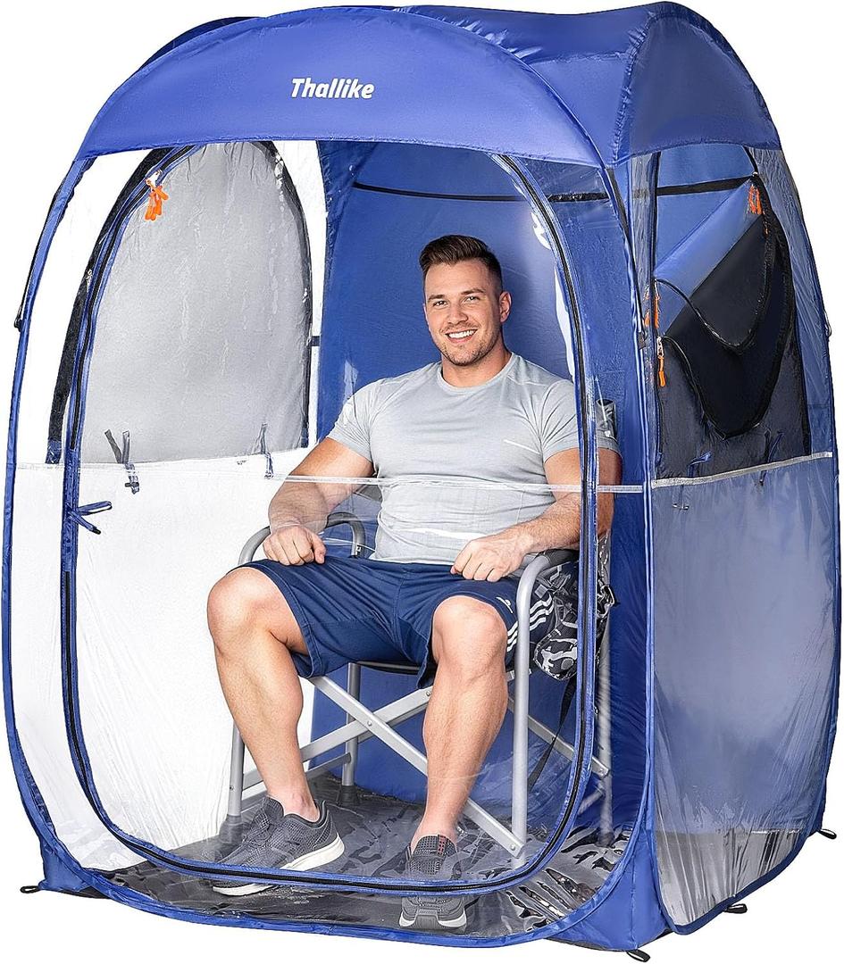 Oversized Pop Up Sports Tent, 47"x47"x63" Clear TPU Weather Pod, Portable Windproof & Rainproof Bubble Shelter for Cold Weather, Ideal for Stadium, Sideline, Soccer Games & Fishing (Blue)