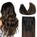 GOO GOO Clip in Hair Extensions Real Human Hair, Remy Human Hair Extensions Clip ins for Women, Natural Human Hair, 20inch 180g 9Pcs, #1B/6/1B Balayage Natural Black to Chestnut Brown