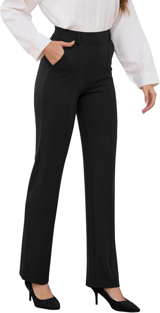 Womens Dress Pants 27"/29"/31" 2025 Fall Straight Leg Yoga Pants, Stretchy Slacks for Work Business with Pockets (Small, Black)