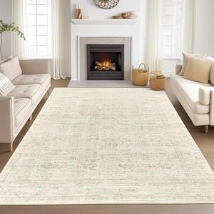 Valenrug Washable Rugs 8x10 - Stain Resistant Area Rugs for Living Room, Non Slip Backing Printed Rugs for Bedroom, Folable Machine Washable Area Rug(TG003-Beige, 8'x10')