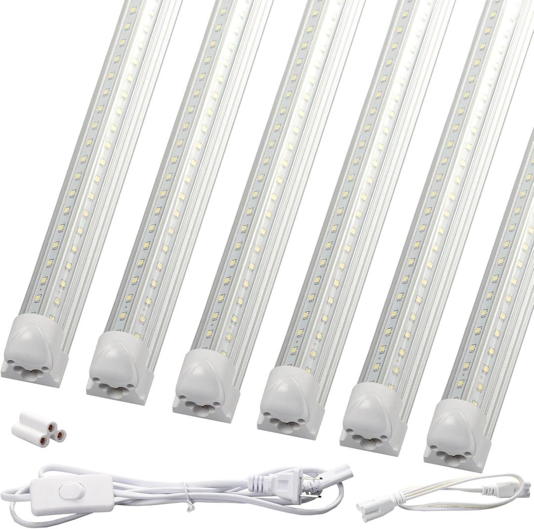 72W LED Shop Lights, 4FT 10800LM 6500K Daylight Shop Light Bar with 59" Plug, Garage Light Linkable Clear Cover Integrated V-Shape for Warehouse Workbench Workshop(6Pack)
