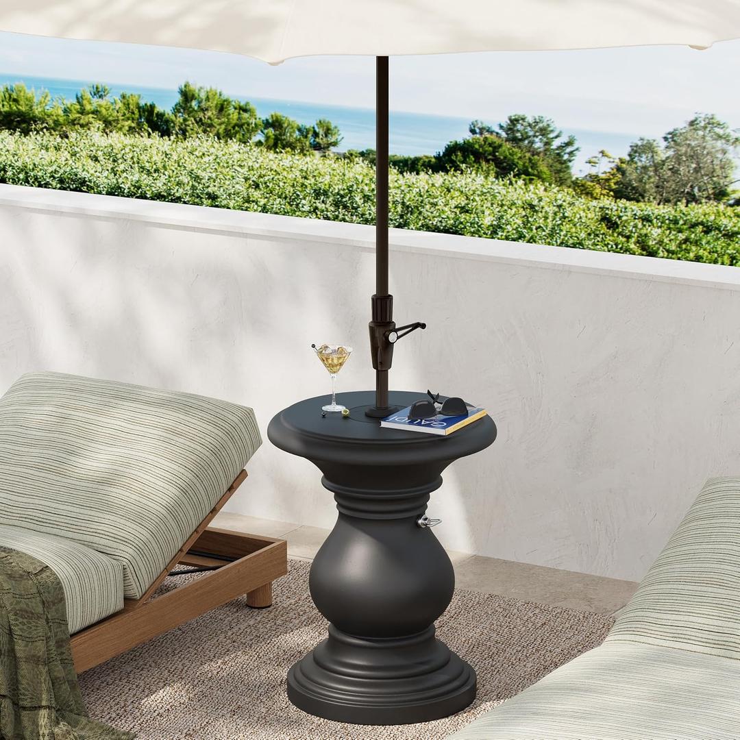 Christopher Knight Home Oriana MGO Outdoor Patio Side Table Umbrella Base, Heavy Duty Patio Umbrella Stand Outdoor Base with Hand-Turn Tightening Knob, Lounger Small Patio Coffee Table, Black