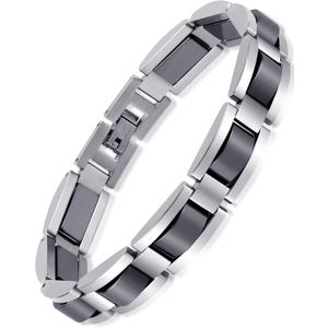 Feraco Mens Magnetic Bracelets, Classic Balck Titanium Stainless Steel Bracelet with Natural Hematite Magnet Stones,Men's Jewelry Gifts, 8.66 inch