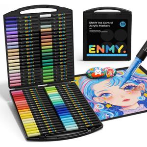 ENMY 80 Colors Acrylic Paint Markers, Direct Liquid Acrylic Paint Marker Pen, Fabric Markers for Textile, Canvas, Rock, Glass, Wood, Paper, DIY, Acrylic Coloring Pens for DIY Craft Supplies