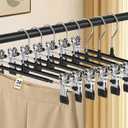 POZEAN Pants Hangers with Clips for Women 30 Pack, 12Inch Adjustable Heavy Duty Skirt Hangers, Space Saving Non-Slip Shorts Jeans Trousers Clothes Hangers, Black