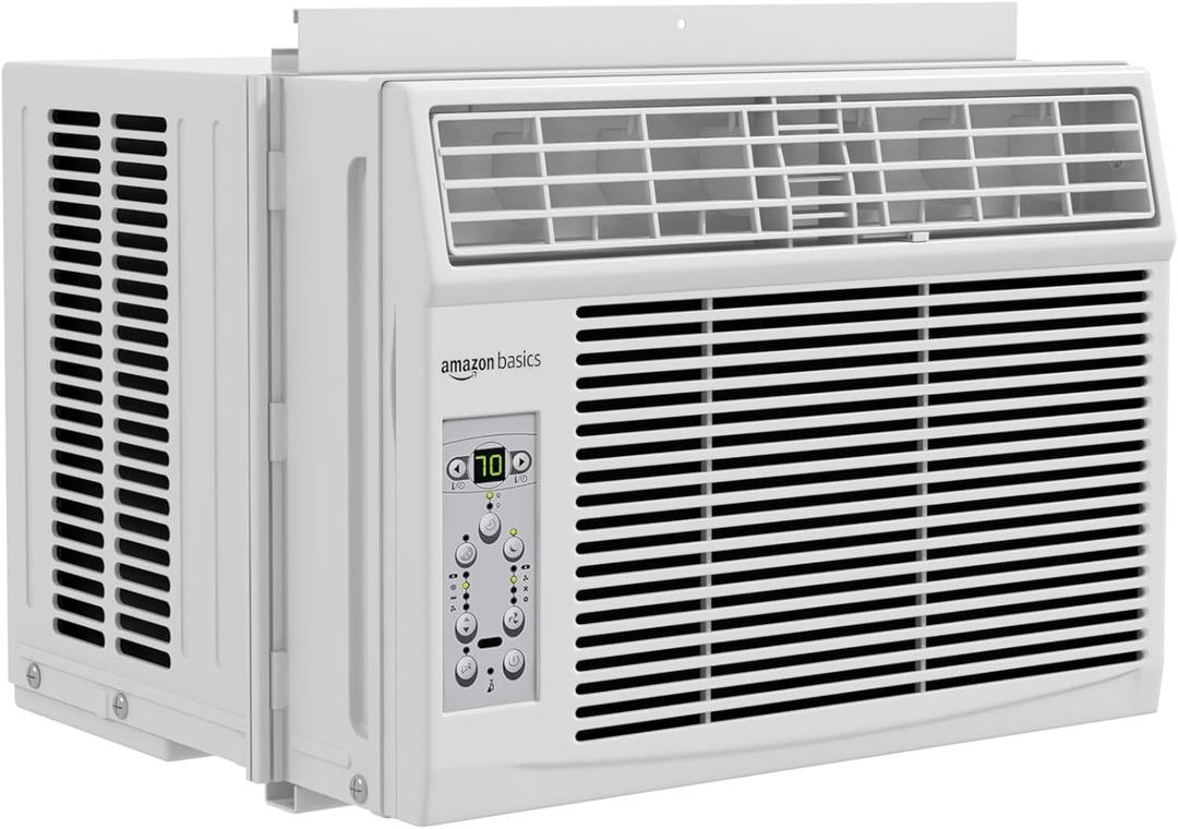 Amazon Basics 6000-BTU Window Air Conditioner with Quiet Operation, Up to 250 Sqf, Cool and Fan Functions, Washable Filter, Adjustable Window Kit, Digital Temperature Display, Remote Control, White