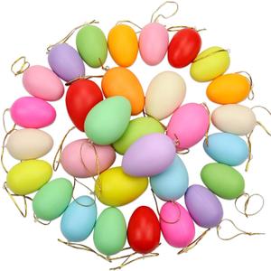 30 Pcs Easter Hanging Eggs Decorations - Colorful Plastic Easter Eggs, Decorative Easter Tree Hanging Ornaments for Home Easter Gift Party Decor