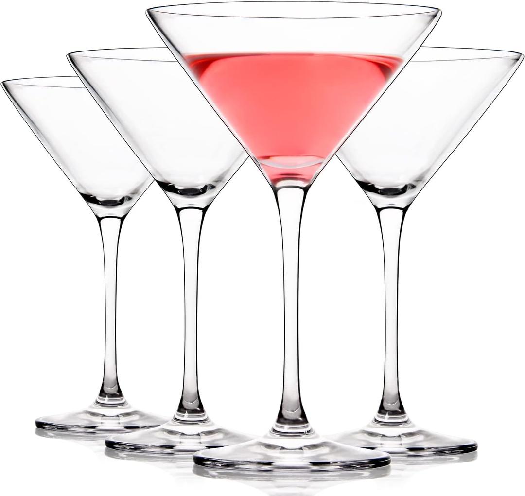 Crystal Martini Glasses Set of 4, 9 Ounce V-Shape Straight-stemmed Classic Clear Cocktail Glasses Set, Wine Gift for Engagement Party,Work Gatherings, Housewarming