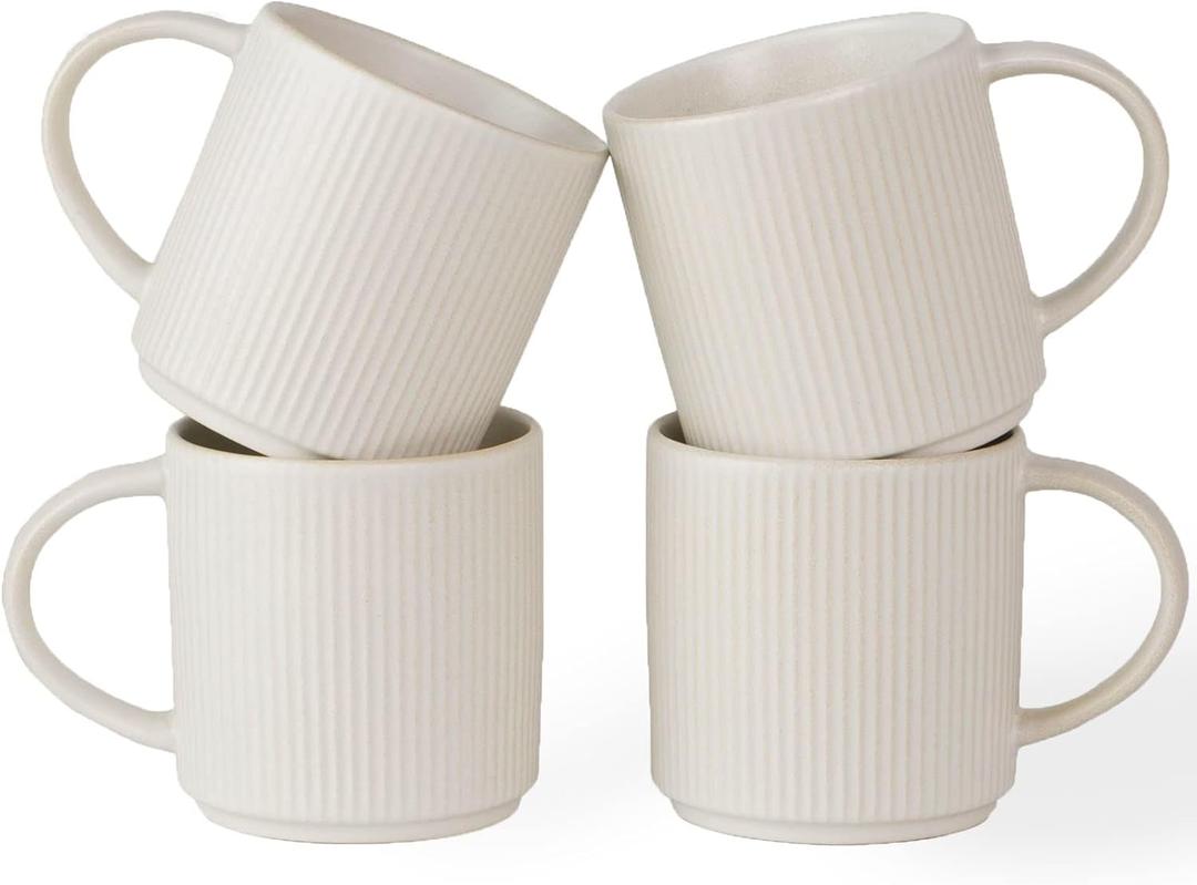 famiware Coffee Mug Set for 4, Star 12 oz Catering Mugs Cup Set with Handle for Coffee, Tea, Cocoa, Milk - Ceramic Stoneware Drinkware Set, Matte White (4 Count (Pack of 1), Star-Matte White)