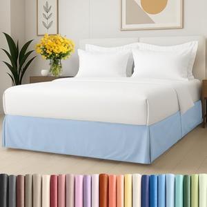 Pleated Bed Skirt Full - 3 Sided Pleated Bed Skirt - 18 Inch, Light Blue | Ultra-Soft, Easy Fit with Tailored Drop, Hotel Quality, Wrinkle Free & Fade Resistant, for Women, Men, Kids & Teens & Cooling