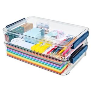 CATOOMUU 2 Pcs 5.5qt 9 x 13 Plastic Portable Project Case With Snap-Tight Latch Clear Stackable Storage Box With Lids Organizer Container For A4 File Photo Documents Scrapbook Craft Art Supplies