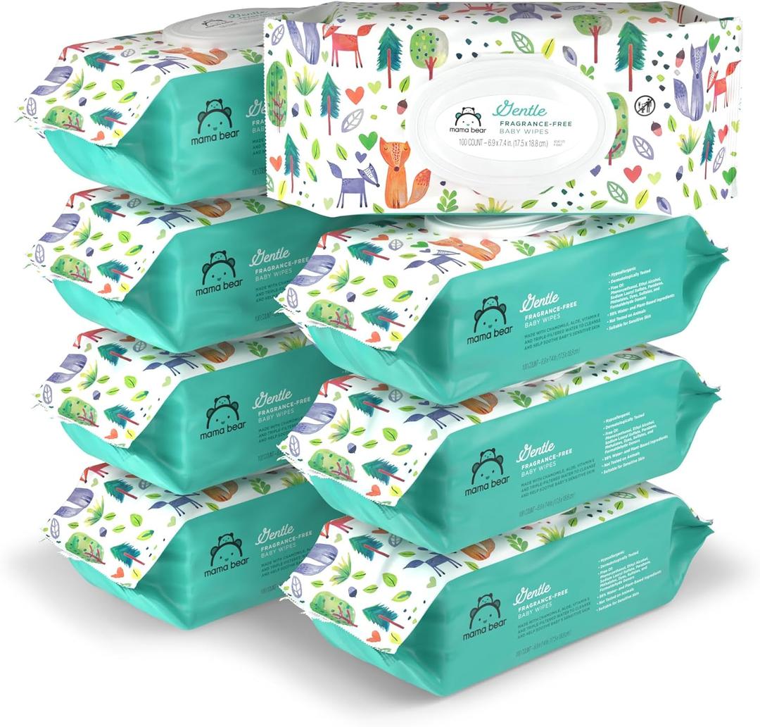 Amazon Brand - Mama Bear Gentle Fragrance Free Baby Wipes, Hypoallergenic, Sensitive Skin, Unscented, 600 Count 