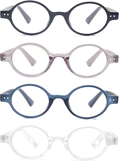 Small Round Reading Glasses Women Men Cute Circular Readers Stylish Lightweight Cheaters Glasses Spring Hinges 4 Pack 1.5