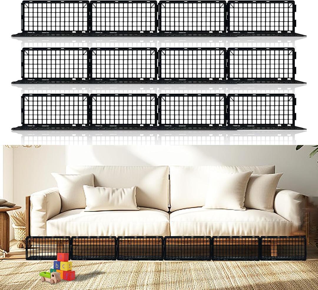 12 Pack Under Couch Blocker,Under Bed Blocker for Pets Plastic Stopper,Couch Guards Gap Bumper Stop Things Going Under Bed or Sofa Couch (6.6" H x 14.5" L)