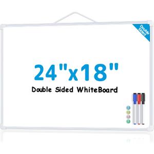 MaxGear White Board for Wall, 24" x 18" Double Sided Dry Erase Board, Magnetic White Board Hanging Whiteboard for Home, School, Office