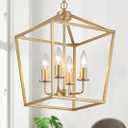 AMZASA UL Listed Black Industrial 4 Light Lantern Chandelier Ceiling Light Fixtures Farmhouse Metal Cage Rustic Geometric Pendant Light for Kitchen Island Entryway Dining Room Stairs and Hallway
