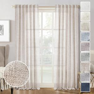102 Inch Long Linen Sheer Curtains for Living Room 2 Panels Set Rod Pocket Back Tab Light Filtering Privacy Window Curtain Drapes for Bedroom Office, 50x102 in Length