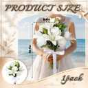 Tigeen Wedding Bouquet with Fan for Bride Bridesmaid, White Artificial Rose Lily Flowers Silk Bouquet Set for Bride Bridesmaid Wedding Engagement Bridal Shower Party