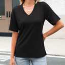 Minetom Women's V Neck T Shirts Casual Half Sleeve Tops Basic Summer Tees (Black, S)