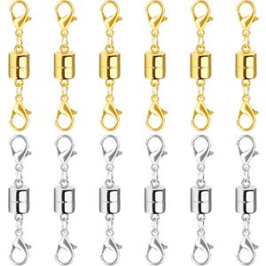 Magnetic Necklace Clasp and Closures with Double Lobster Clasp, 14K Gold and Silver Necklace Extenders for Women Jewelry Magnetic Clasps for Necklaces, Bracelet Necklace Extender(12PCS)