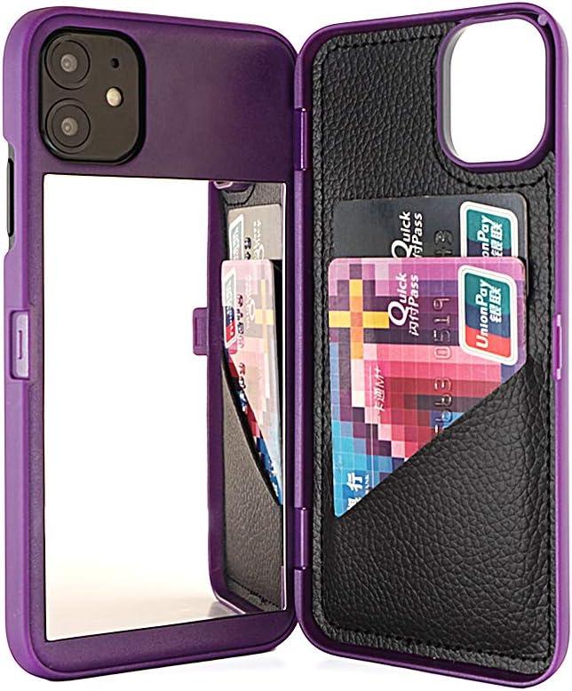 for iPhone 11 Case, Women Luxury Wallet Case Cover with Card Holder Shockproof Mirror&Kickstand for Apple iPhone 11 2019 6.1" - Purple