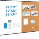 White Board Cork Board Combo, 30" x 20" Magnetic Dry Erase Whiteboard & Corkboard for Wall, Vision Board for Home Office School, Black Aluminum Frame
