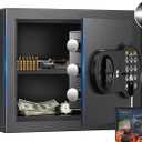 Mitlvge 0.9 Cuft Small Safe Box, Money Safe with Removable Shelf, Fireproof Waterproof Bag and Programmable Keypad, Home Safe with Smart Alert and Wall Mount Kits for Money, Jewelry and Documents