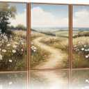 Rantodecor Rustic French Country Framed Canvas Wall Art, Vintage Flower Field Wall Decor, Calming Nature Landscape Art Paintings, Modern Wildflower Artwork for Farmhouse Bedroom Living Room 16"x24"x3