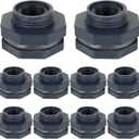 YOUNTHYE 10PCS Bulkhead Fitting 1/2 inch Double Threaded Bulkhead Water Tank Connector PVC Bulkheads Fitting Threaded Thru-Bulk Pipe Fittings for Rain Barrels, Aquariums, Ponds, Water Tanks