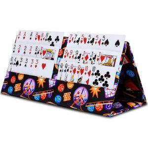 Large Playing Card Holder for Poker Canasta Bridge Games Bingo Card Holder for Pull Tabs Gambling Tickets Bingo Stuff Supplies Family Game Night Accessories for Adults Seniors (Black/Purple)