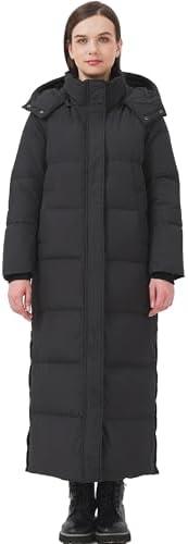 ANYIELIEMO Women's Extra Long Thickened Down Jacket with Thermal Lining,Full Length Winter Puffer Down Coat with Hem Slit 3XL