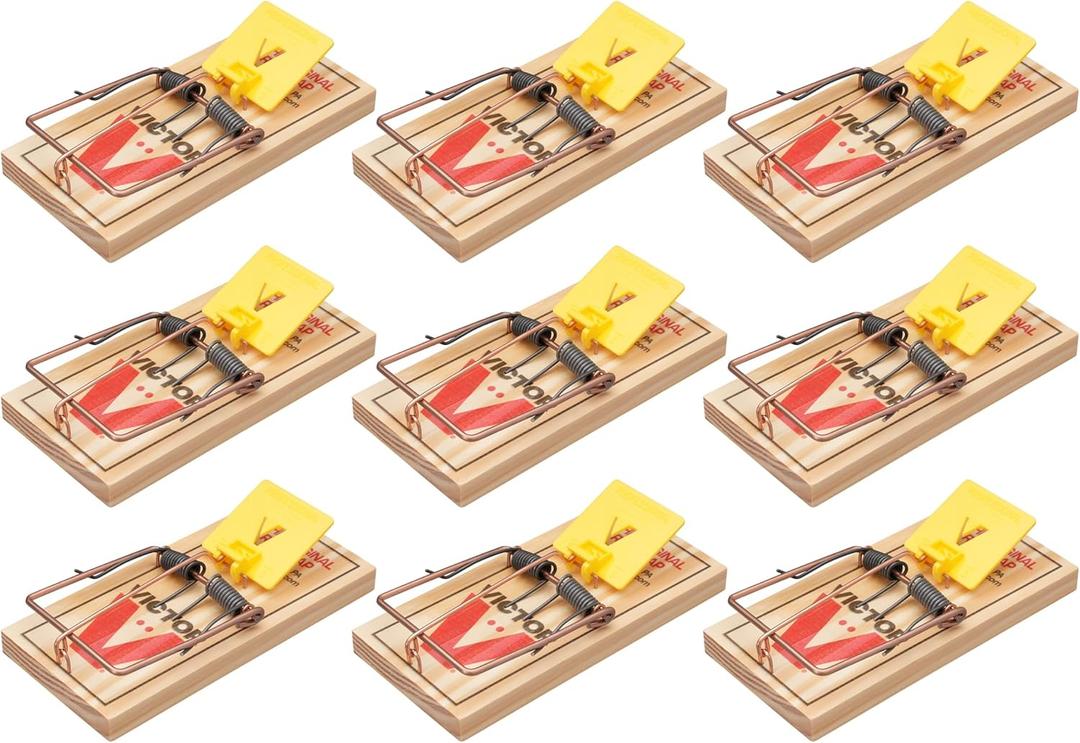 Victor M205-9 Easy Set Plastic Pedal Sustainably Sourced FSC Wood Humane Snap Rat Trap - 9 Wooden Traps (9 Traps)