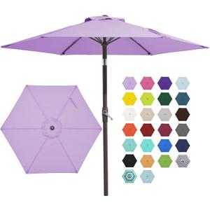 JEAREY 7.5FT Patio Umbrella Market Table Umbrella with 6 Sturdy Ribs, Push Button Tilt/Crank Outdoor Umbrella for Garden, Deck, Backyard, Pool and Porch,Taro Purple