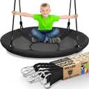SereneLife Saucer Tree Swing for Kids with Hanging Kit & Pillow, 40" Disc Swing for Kids Indoor/Outdoor Use 700 lb Capacity, Waterproof & Durable Design, Easy to Assemble (Black)