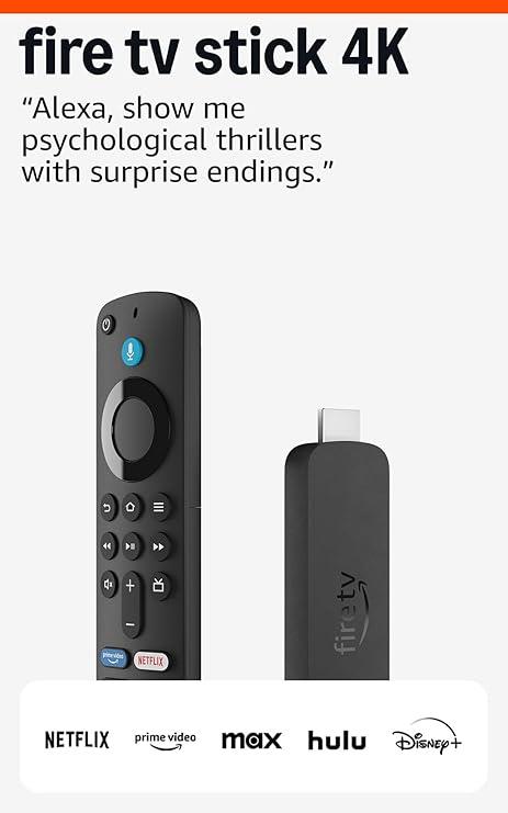 Amazon Fire TV Stick 4K (newest model) with AI-powered Fire TV Search, Wi-Fi 6, stream over 1.8 million movies and shows, free & live TV