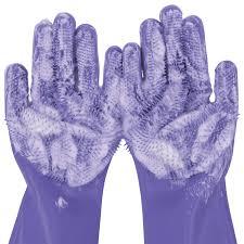 Pecute Pet Grooming Gloves, Large, Heat Resistant, Silicone Bathing and Massaging Gloves with High-Density Teeth and Enhanced Five Finger Design for Dogs and Cats, Purple
