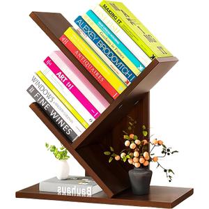 Godferyxin Tree Bookshelf,Small Bookshelf,3 Tier Wood Mini Book Shelf and Book Tree for Office, Home or School Desktop Book Shelf for for Displaying Books, CDs, Magazines Wood Storage Rack