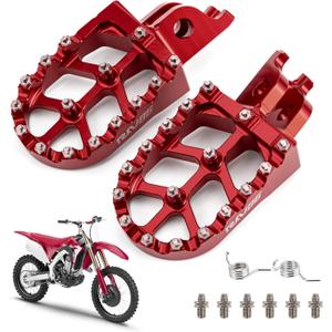 Dirt Bike Foot Pegs with Springs, Aluminum CNC, Pedals Rests for CR125/250 02-07, CRF150R 07-19, CRF250R 04-19, CRF250X 04-19, CRF450R 02-19, CRF450RX 17-19, CRF450X 05-19 (Red)