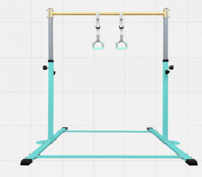 Adjustable Gymnastics Bar for Kids with Mat - Sturdy Kip Bar with Rings, Horizontal Bar for Home Training, 3'-5' Height, Ages 3-15, 250 LBS Capacity, Easy Assembly. Teal