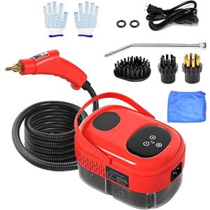 YXQ Handheld Steam Cleaner 2500W High Temperature Pressurized Steam Cleaner 10S Fast Heating with 3 Brush Heads and Extended Rod Portable Steam Cleaning Machine for Kitchen, Bathroom, Tile (Red)
